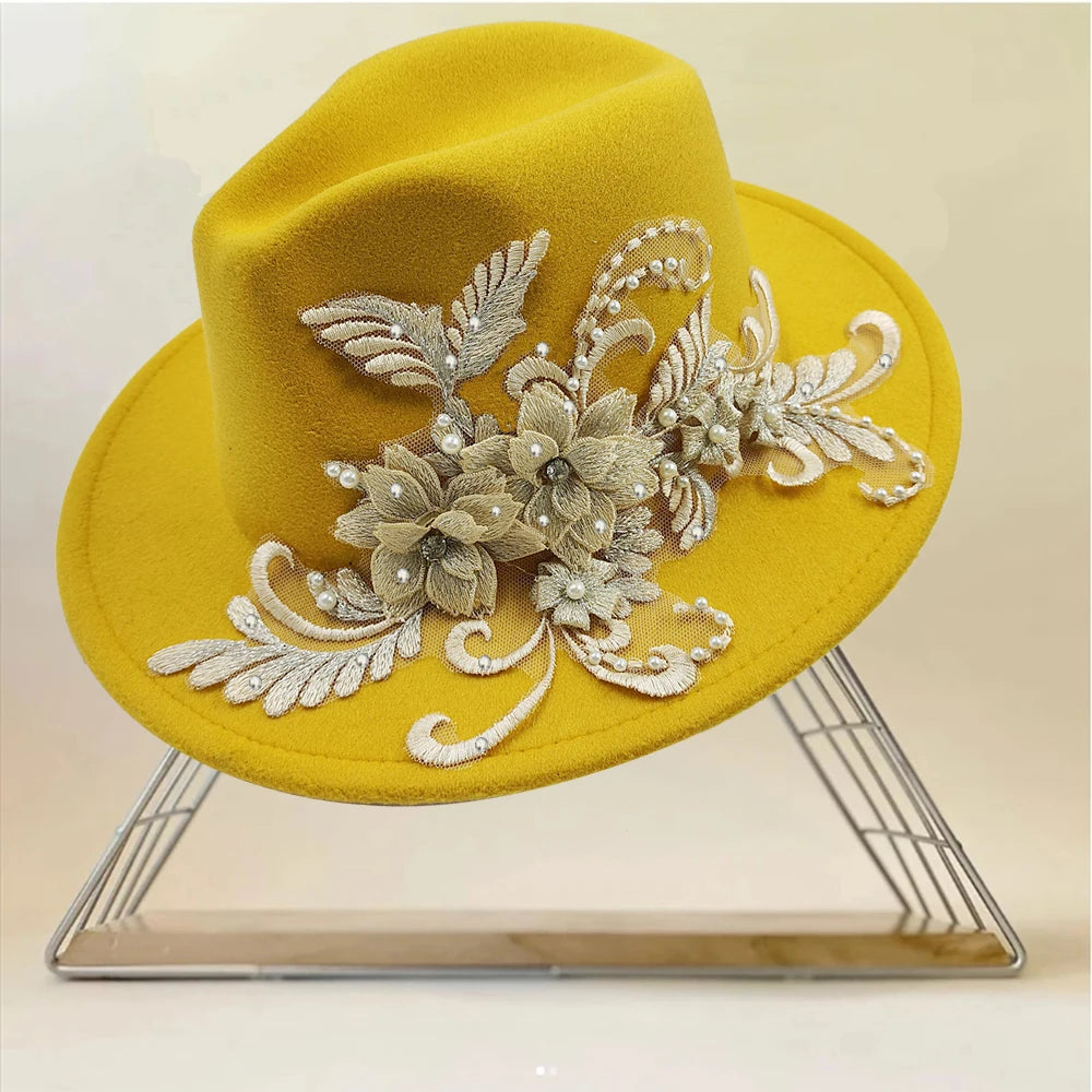 Embroidered Flower Fedora