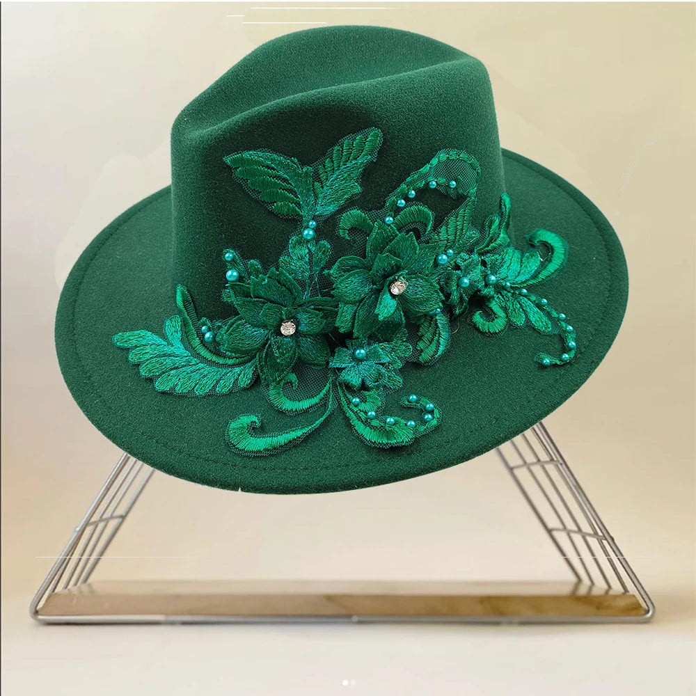 Embroidered Flower Fedora