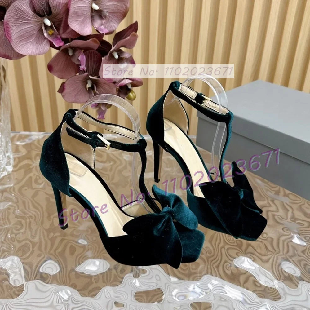 Bow-embellished Velvet Sandals