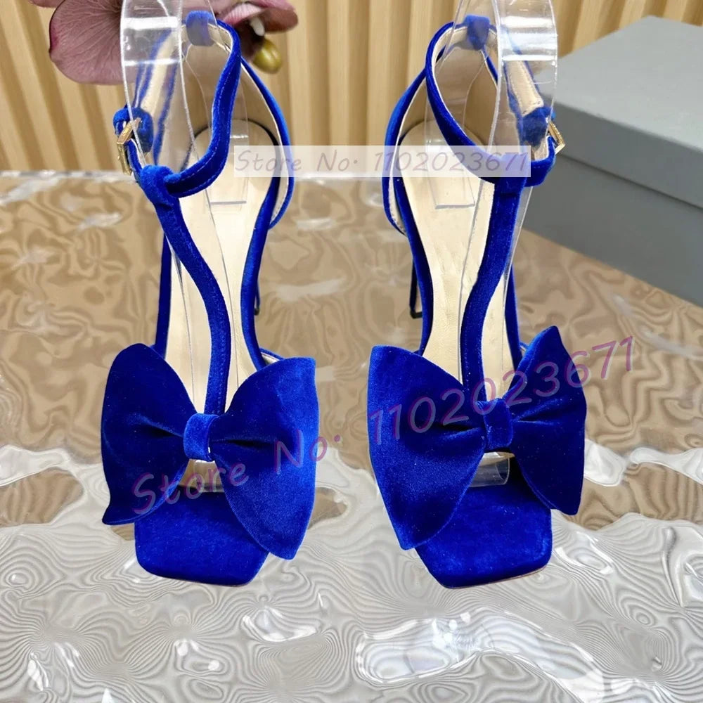 Bow-embellished Velvet Sandals
