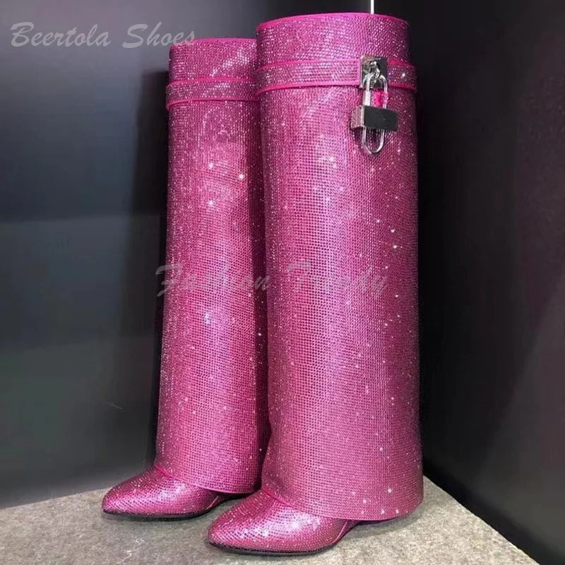 Flip Knee Rhinestone Booties