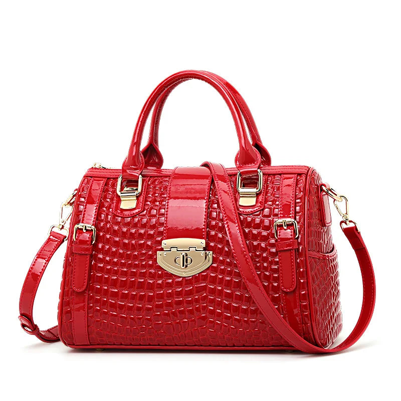 Cowhide Crocodile-Embossed Tote Bag