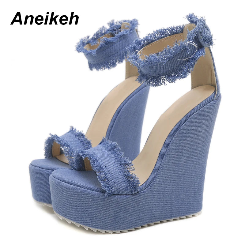 Denim Platform Wedges