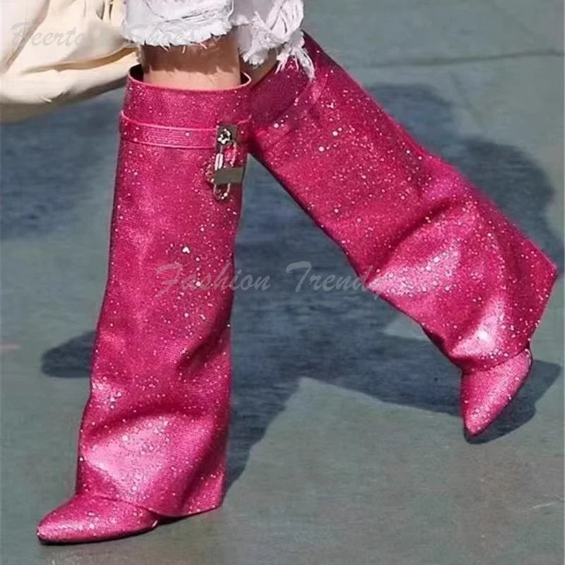 Flip Knee Rhinestone Booties