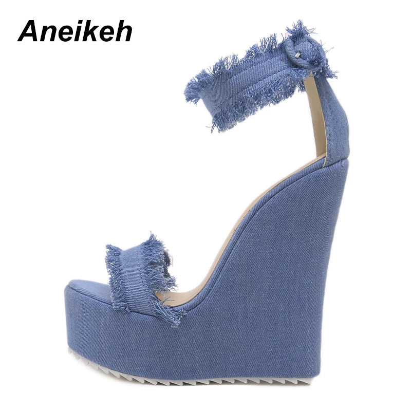 Denim Platform Wedges