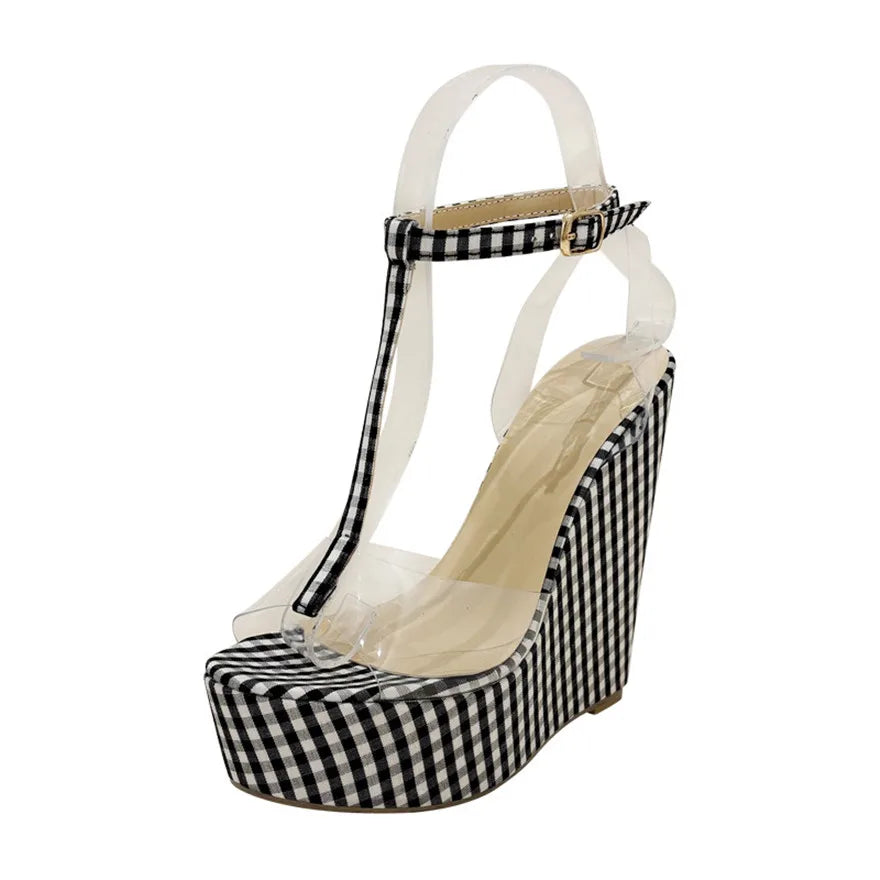 T-Buckle Plaid Wedges