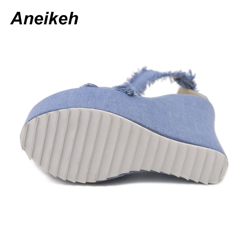 Denim Platform Wedges