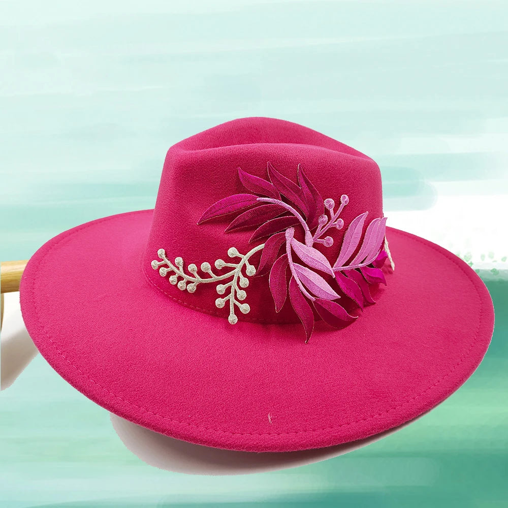 Embroidered Flower Fedora