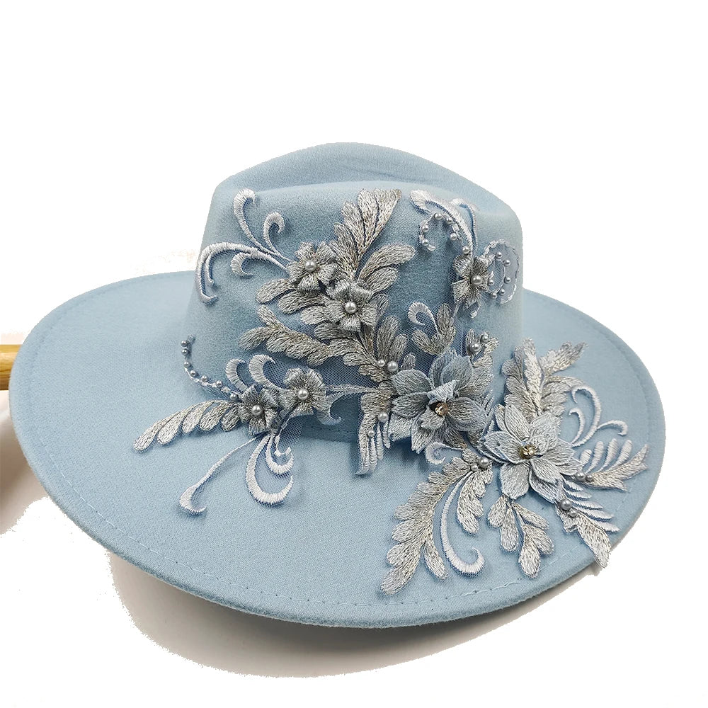 Embroidered Flower Fedora