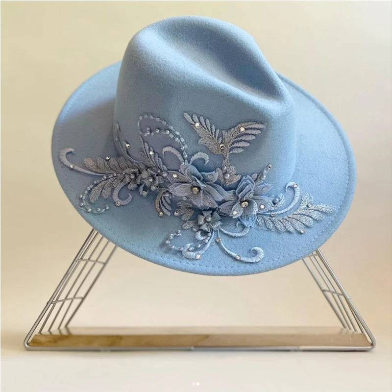 Embroidered Flower Fedora