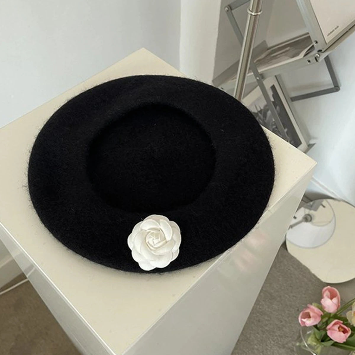 French Flower Black Beret