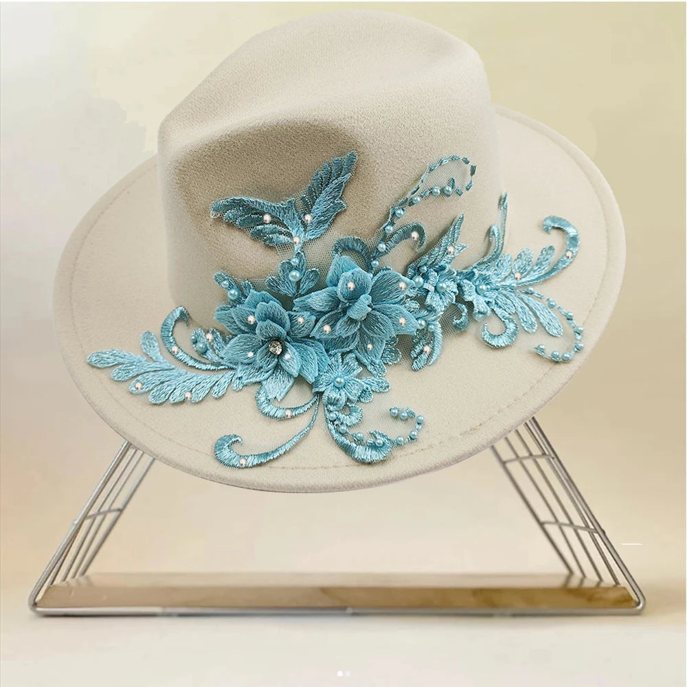 Embroidered Flower Fedora
