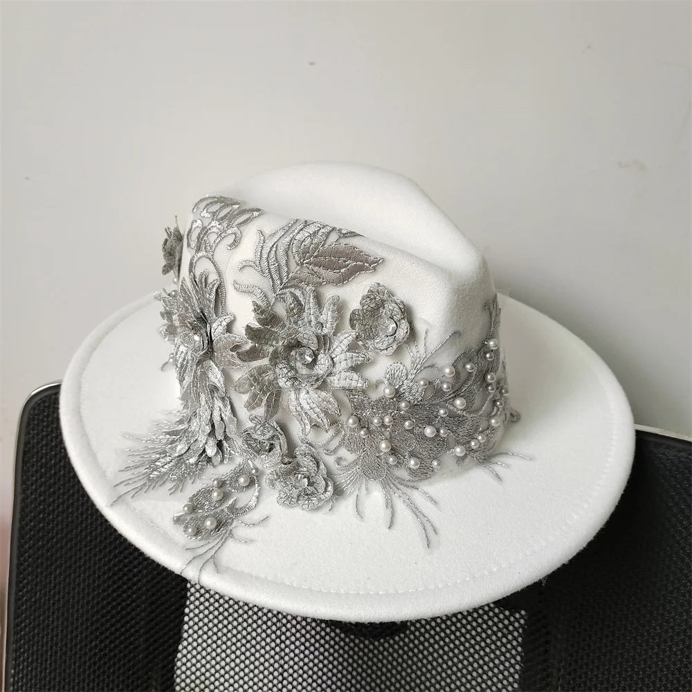 Embroidered Flower Fedora