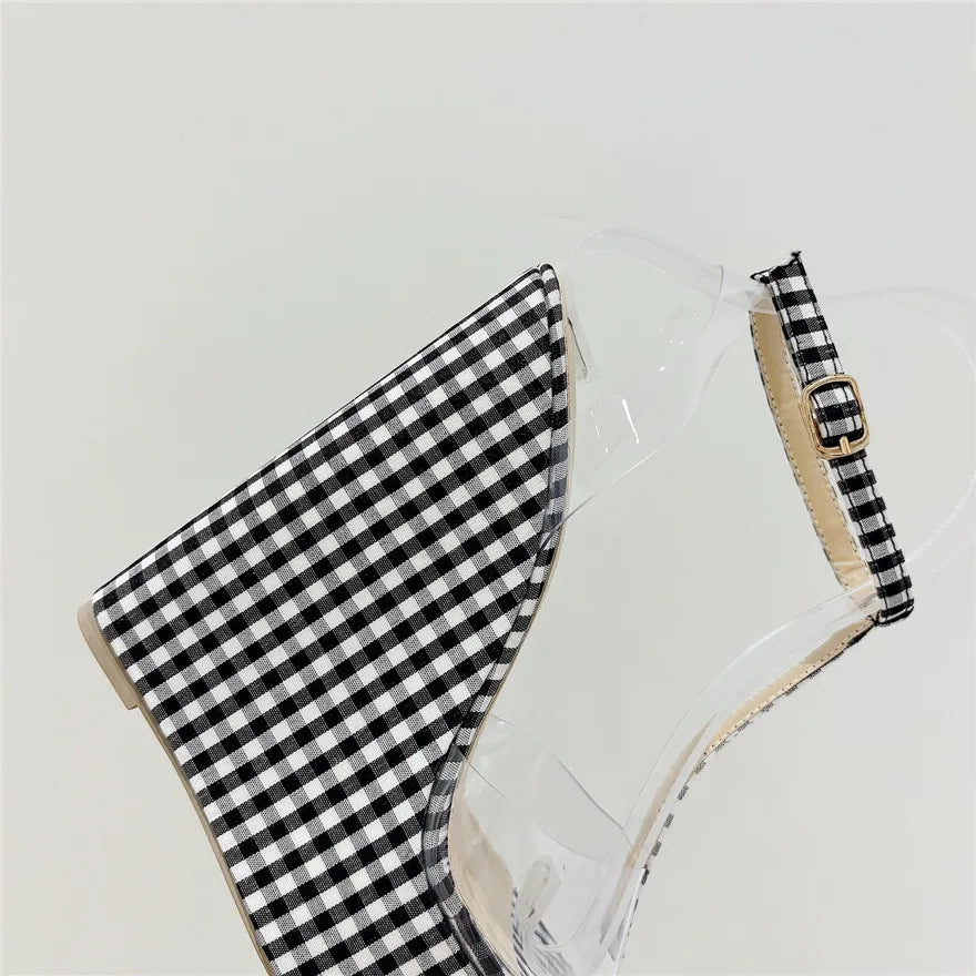 T-Buckle Plaid Wedges