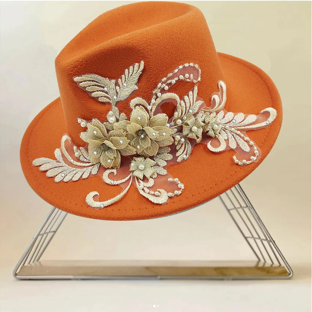 Embroidered Flower Fedora