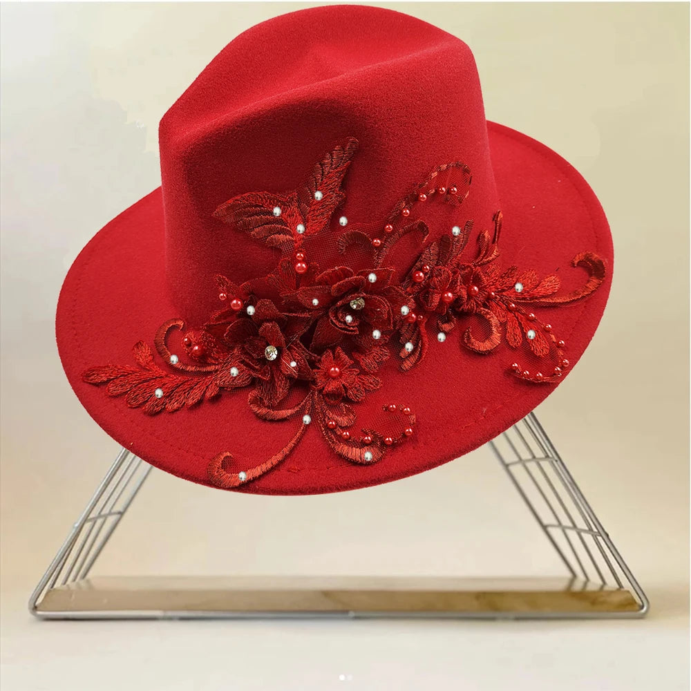Embroidered Flower Fedora