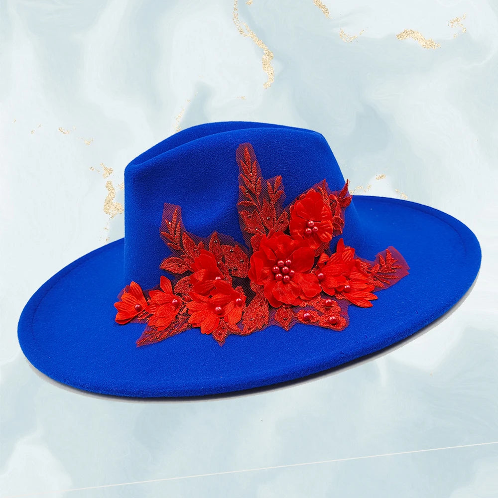 Embroidered Flower Fedora