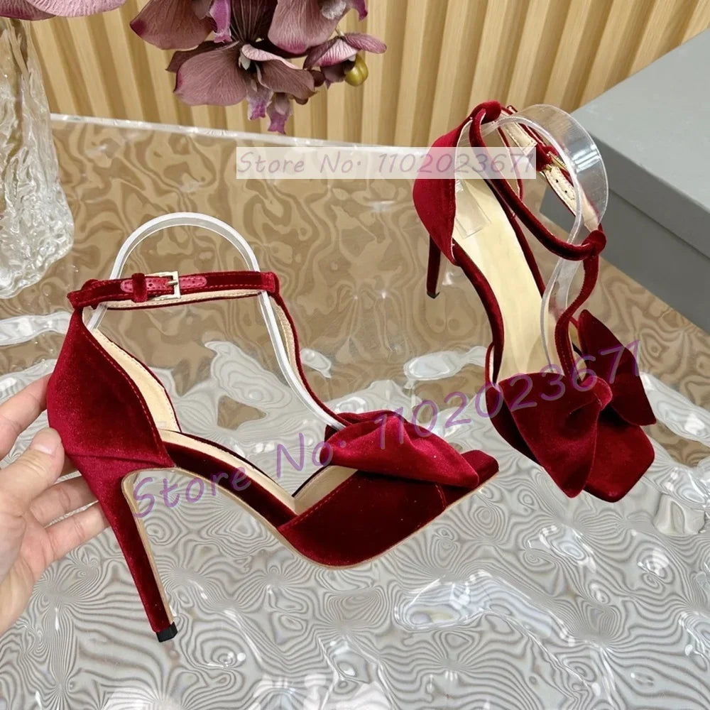Bow-embellished Velvet Sandals