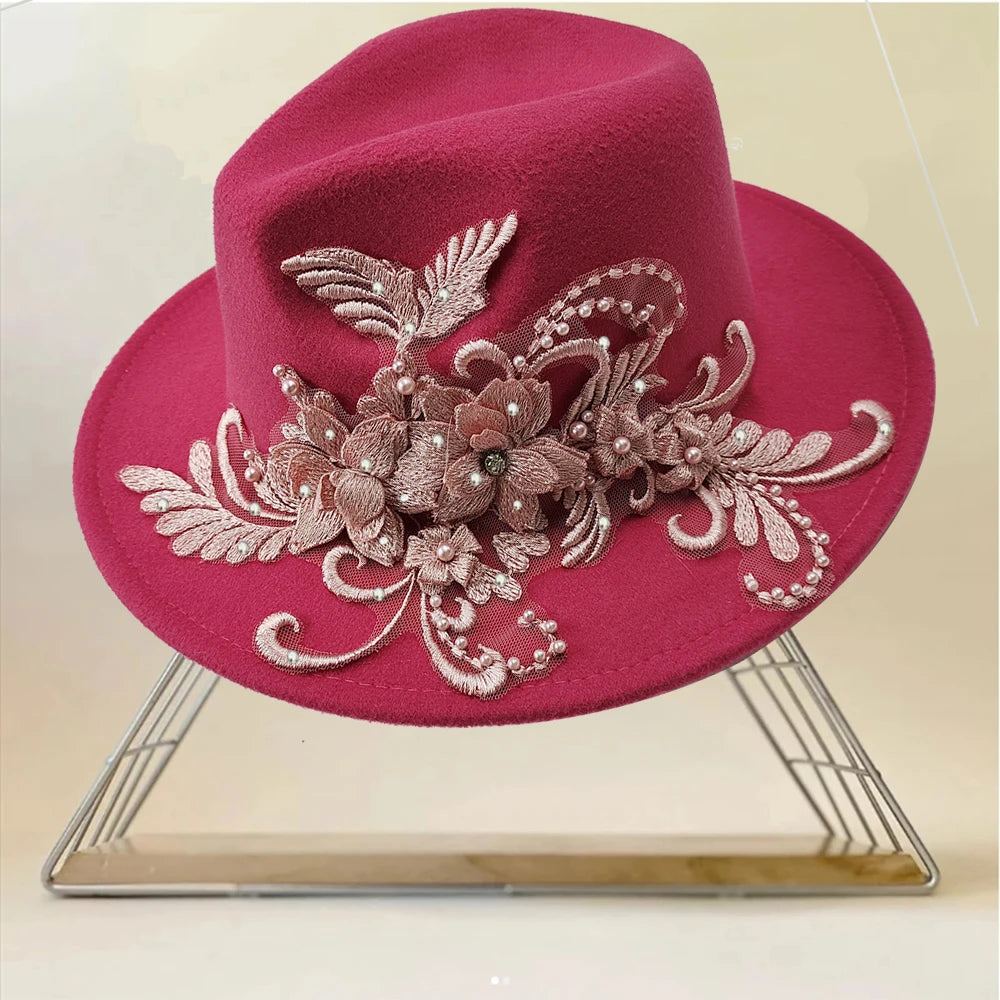 Embroidered Flower Fedora