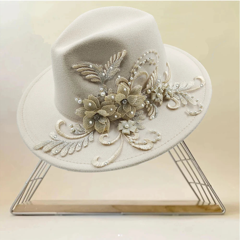 Embroidered Flower Fedora