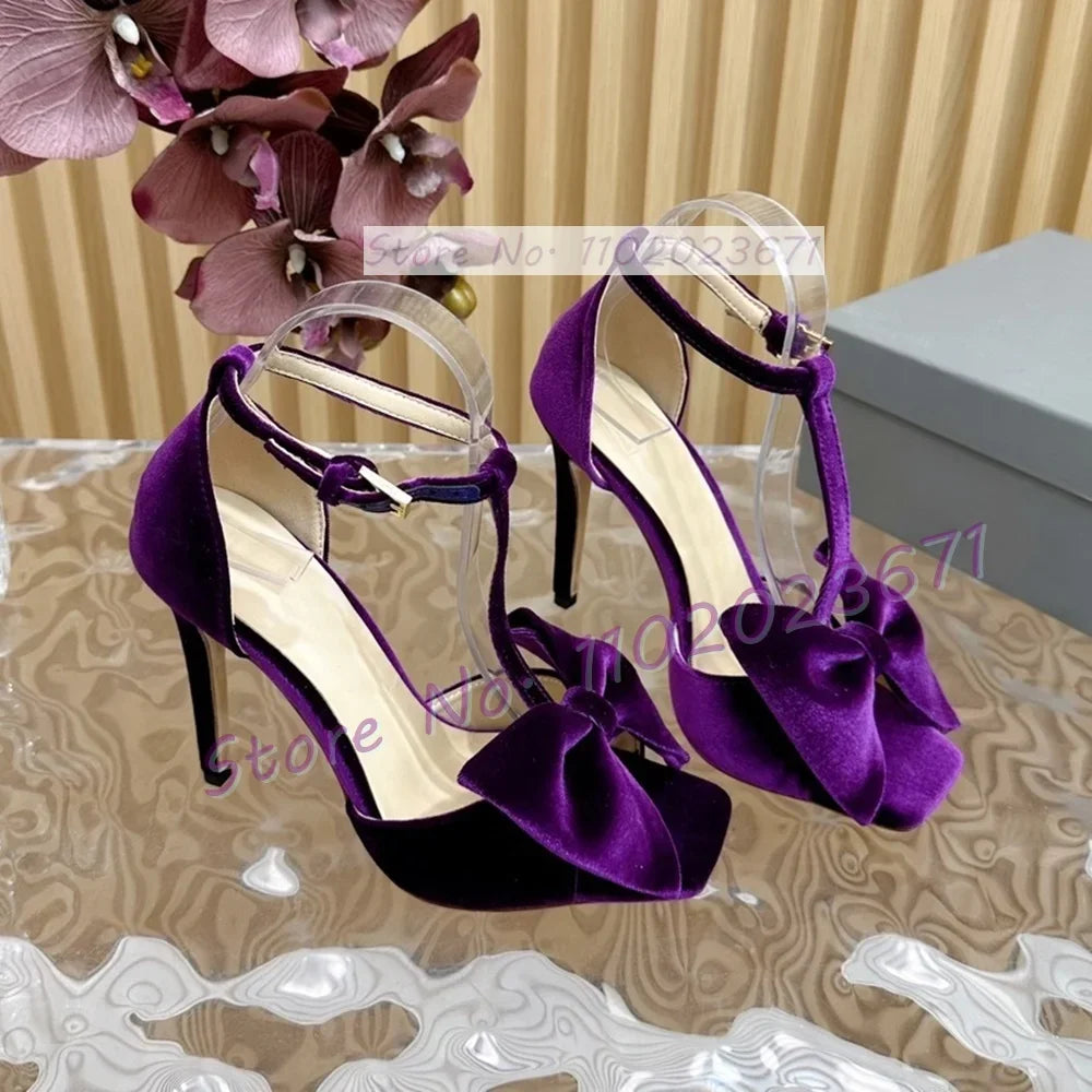Bow-embellished Velvet Sandals