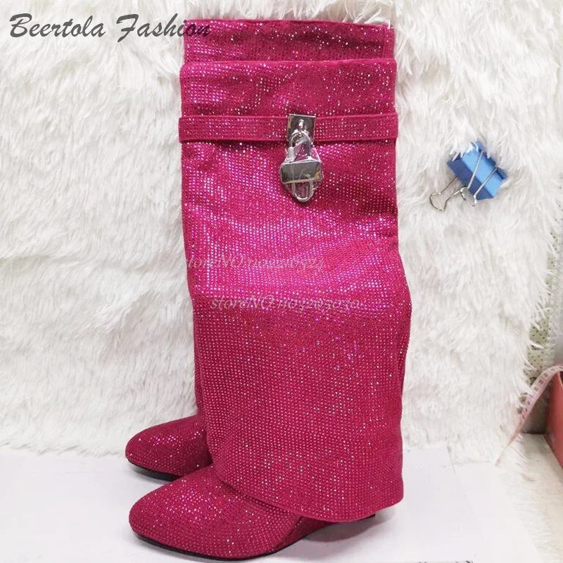 Flip Knee Rhinestone Booties