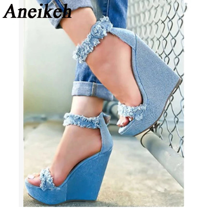 Denim Platform Wedges