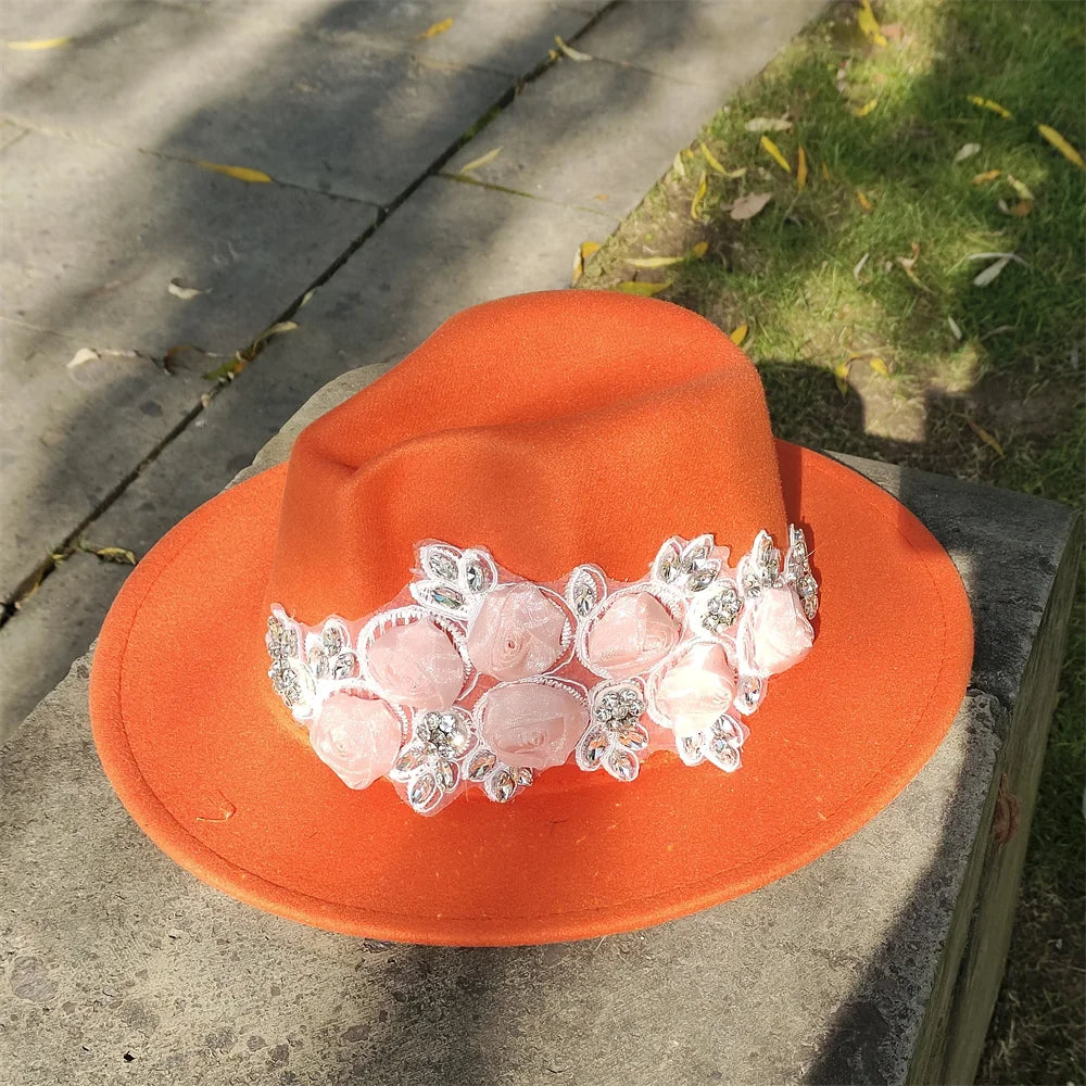 Embroidered Flower Fedora