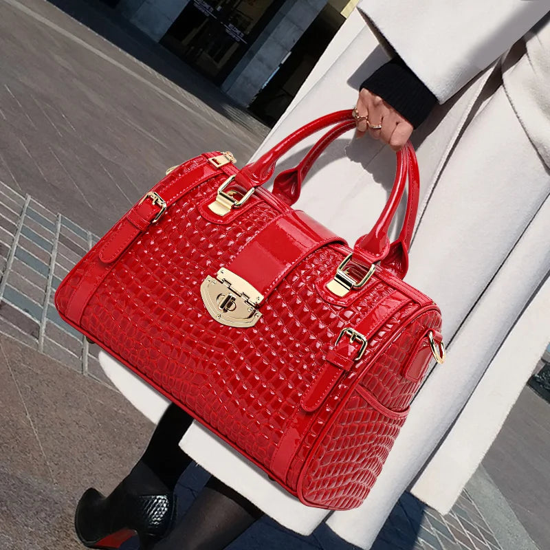 Cowhide Crocodile-Embossed Tote Bag