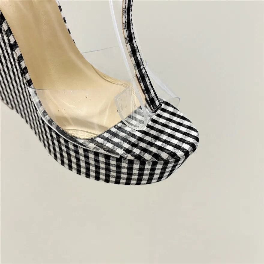 T-Buckle Plaid Wedges