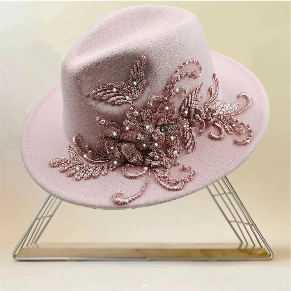 Embroidered Flower Fedora