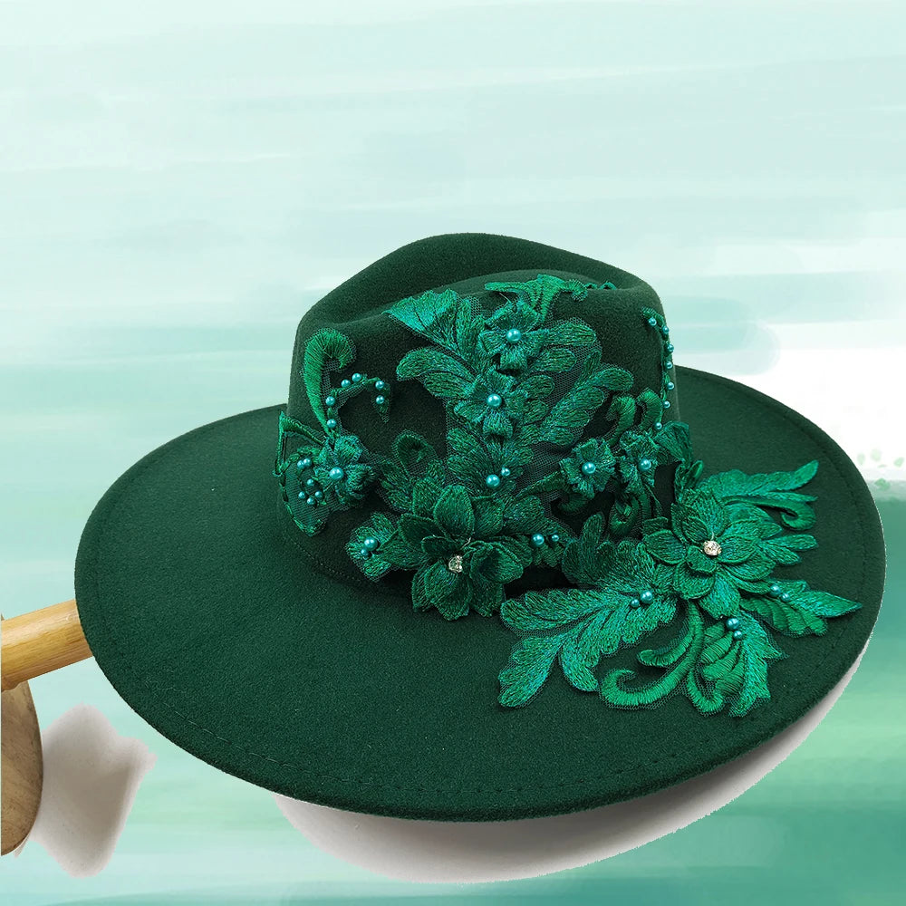 Embroidered Flower Fedora