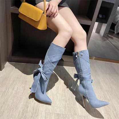 Denim Butterfly Boots