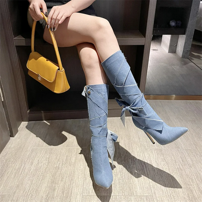 Denim Butterfly Boots