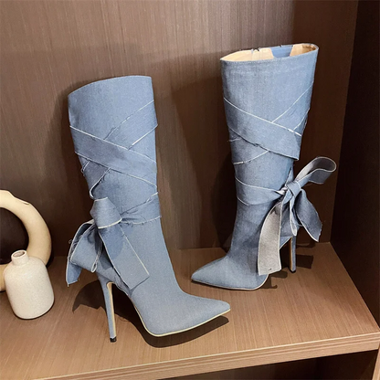 Denim Butterfly Boots