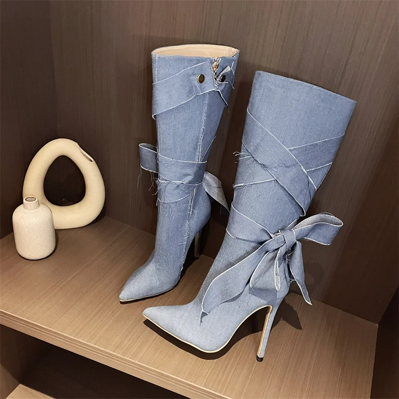 Denim Butterfly Boots