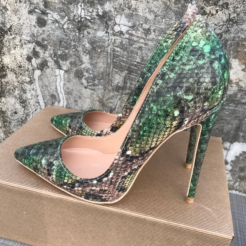 Multi-Color Snake Pattern Stilettos