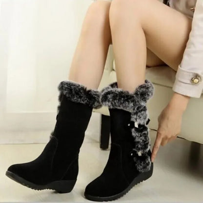 Women's Shoes 2024 Fashion Knee-High Women's Boots Hot Sale Turned-over Edge Daily Boots Women Winter Plus Size Solid Snow Boots