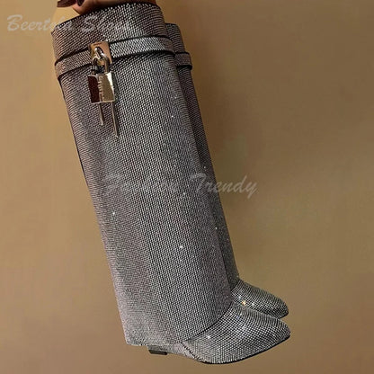 Flip Knee Rhinestone Booties