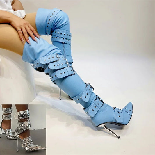 Denim Punk Style Heels