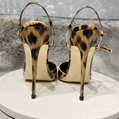 Glossy Leopard Stiletto Sandals