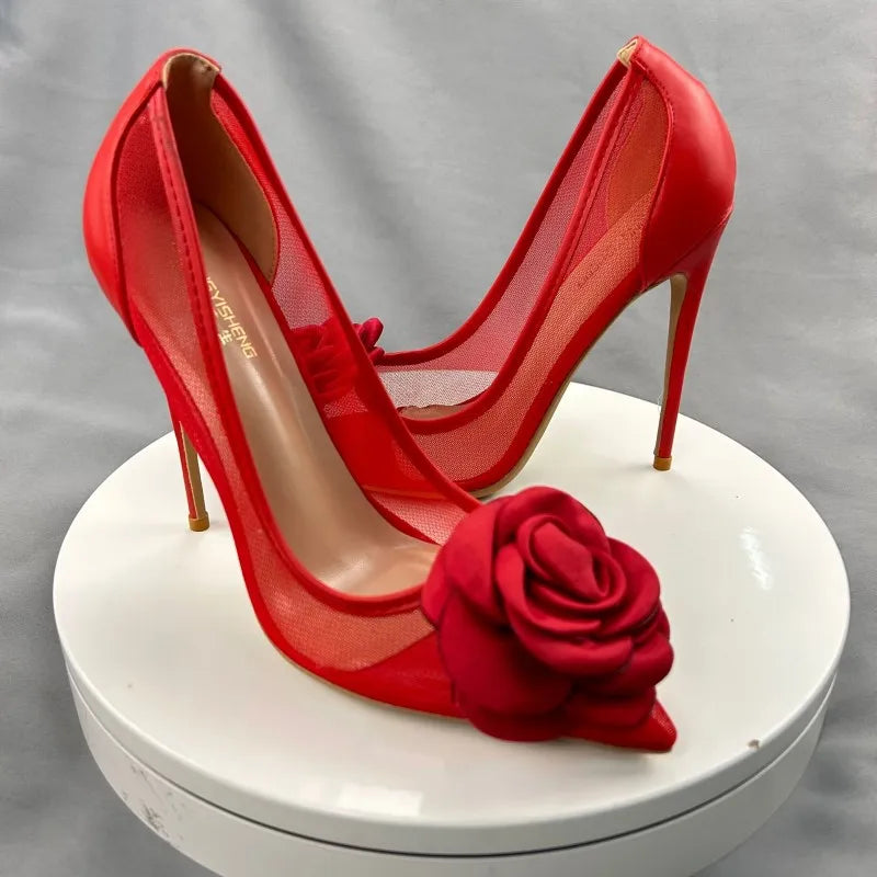 Red Flower Pumps