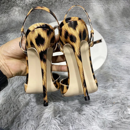 Glossy Leopard Stiletto Sandals