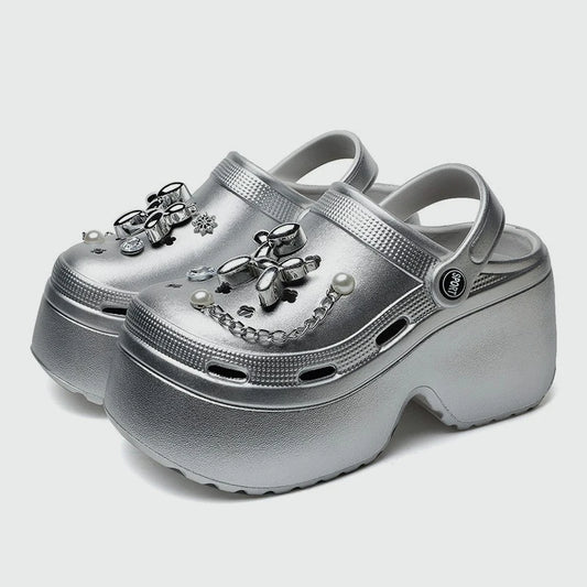 Silver Platform Crocs