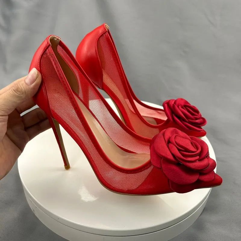 Red Flower Pumps