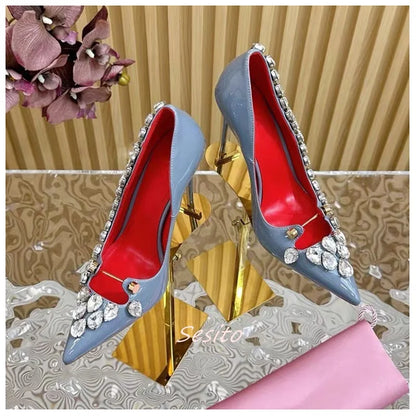 Crystal Trim Patent Leather Stiletto Pumps