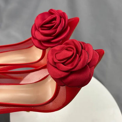 Red Flower Pumps